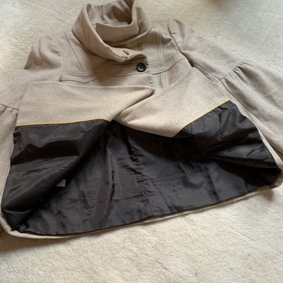 LOFT Oatmeal Bell Sleeve Empire Waisted Peacoat - Picture 8 of 11